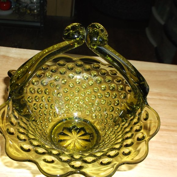 vintage green glass hobnail candy dish